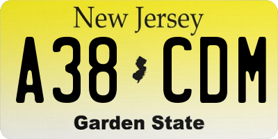 NJ license plate A38CDM