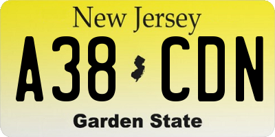 NJ license plate A38CDN