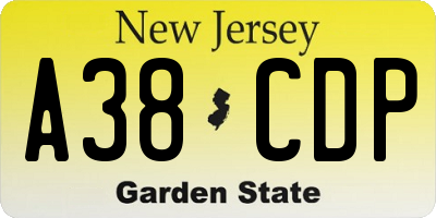 NJ license plate A38CDP