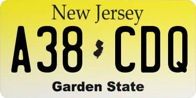 NJ license plate A38CDQ
