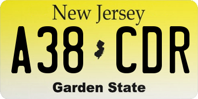 NJ license plate A38CDR