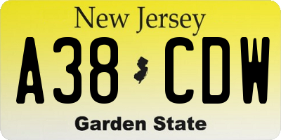 NJ license plate A38CDW