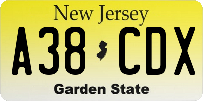 NJ license plate A38CDX