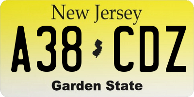 NJ license plate A38CDZ