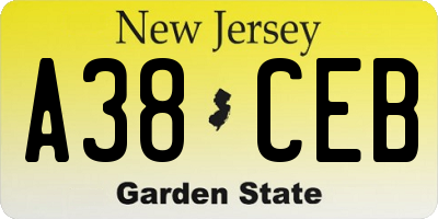 NJ license plate A38CEB
