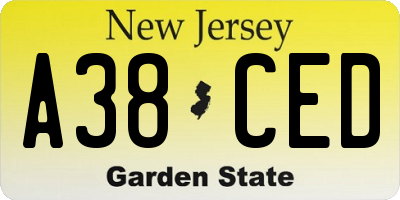 NJ license plate A38CED