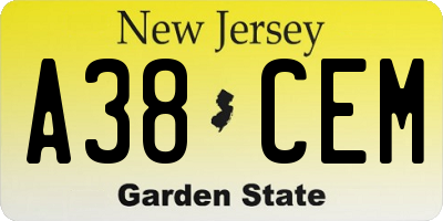 NJ license plate A38CEM