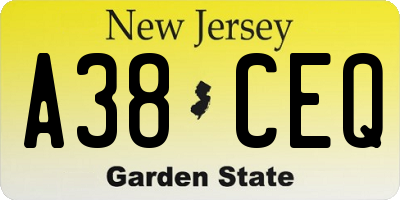 NJ license plate A38CEQ