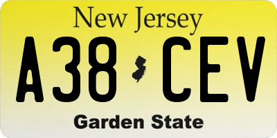 NJ license plate A38CEV