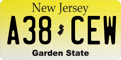 NJ license plate A38CEW