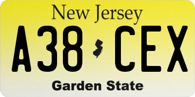NJ license plate A38CEX