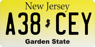 NJ license plate A38CEY