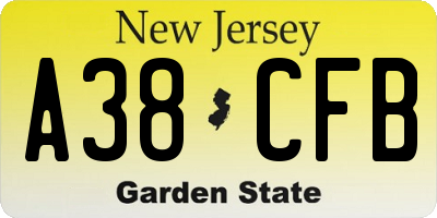 NJ license plate A38CFB