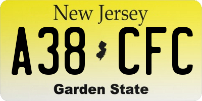 NJ license plate A38CFC