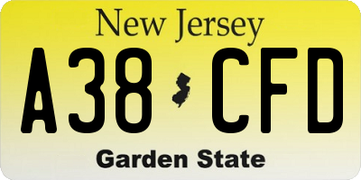 NJ license plate A38CFD