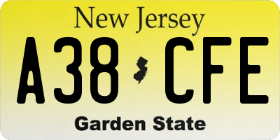 NJ license plate A38CFE