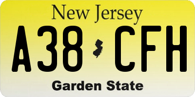 NJ license plate A38CFH