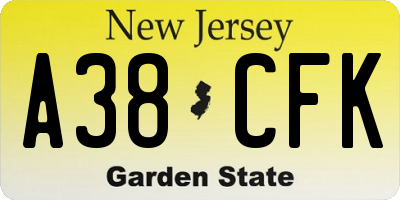 NJ license plate A38CFK