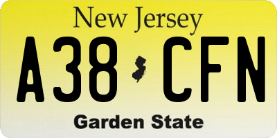 NJ license plate A38CFN