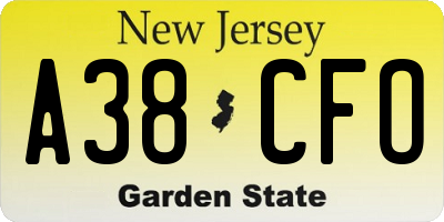 NJ license plate A38CFO