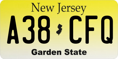 NJ license plate A38CFQ