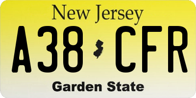 NJ license plate A38CFR