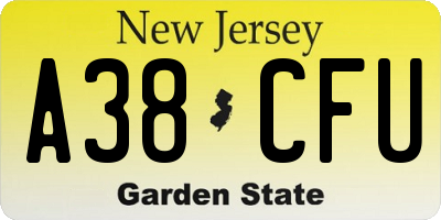 NJ license plate A38CFU