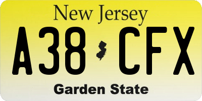 NJ license plate A38CFX