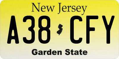 NJ license plate A38CFY
