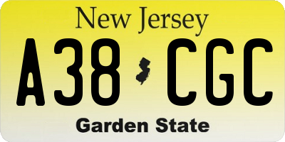 NJ license plate A38CGC