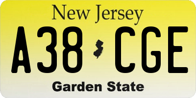 NJ license plate A38CGE