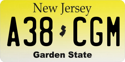 NJ license plate A38CGM
