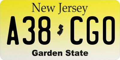 NJ license plate A38CGO