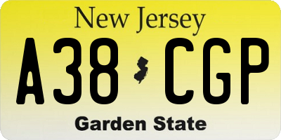 NJ license plate A38CGP