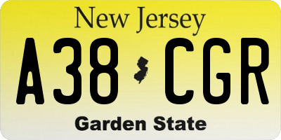 NJ license plate A38CGR
