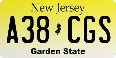 NJ license plate A38CGS