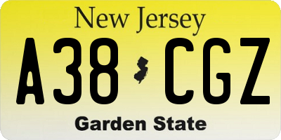NJ license plate A38CGZ
