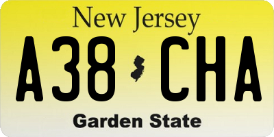 NJ license plate A38CHA