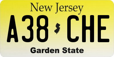 NJ license plate A38CHE