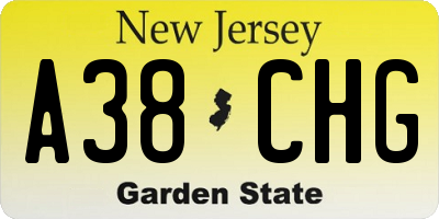 NJ license plate A38CHG