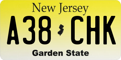 NJ license plate A38CHK
