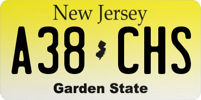 NJ license plate A38CHS