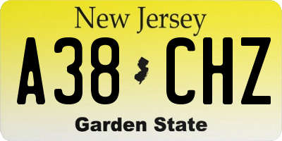 NJ license plate A38CHZ