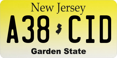 NJ license plate A38CID