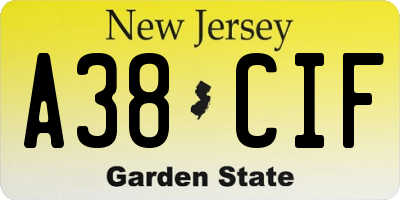 NJ license plate A38CIF