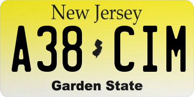 NJ license plate A38CIM