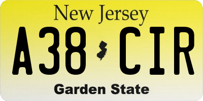 NJ license plate A38CIR
