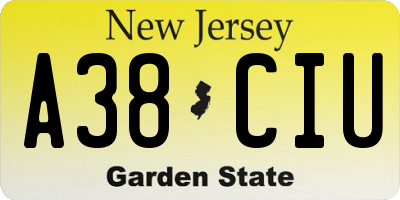 NJ license plate A38CIU
