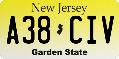 NJ license plate A38CIV