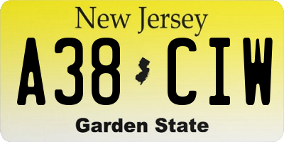 NJ license plate A38CIW